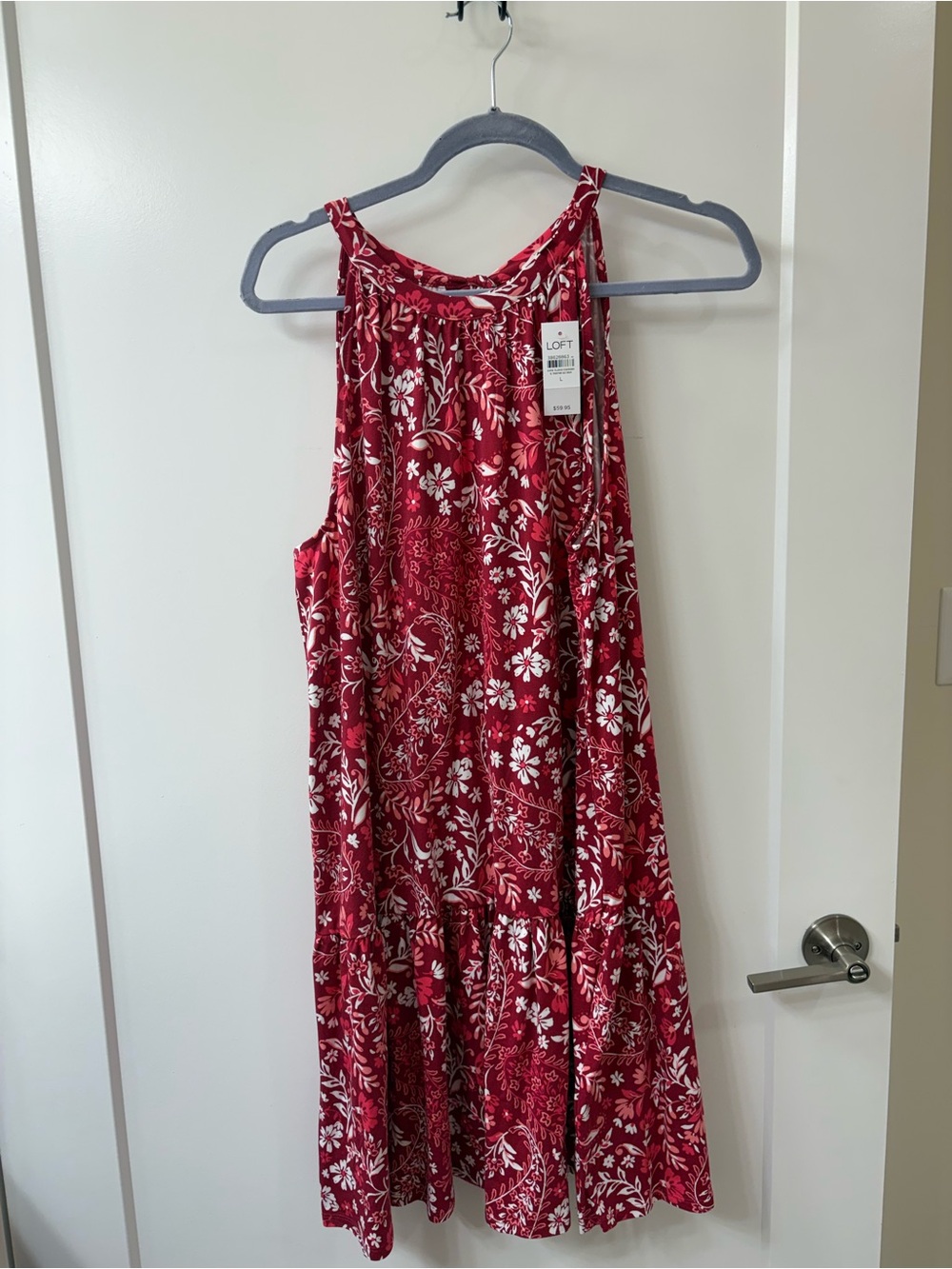 NWT LOFT Red Floral Print Sleeveless Tie Back Midi Dress SZ L
